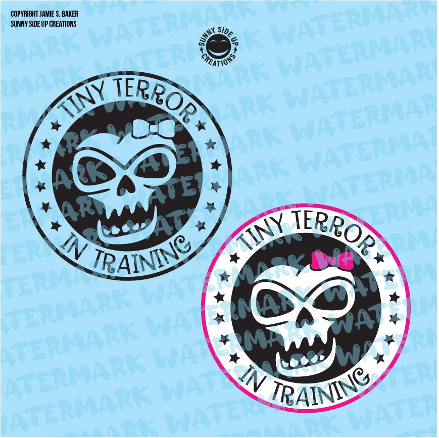 Tiny Terror in Progress little girl skull with bow vector digital ai, svg, png, jpeg