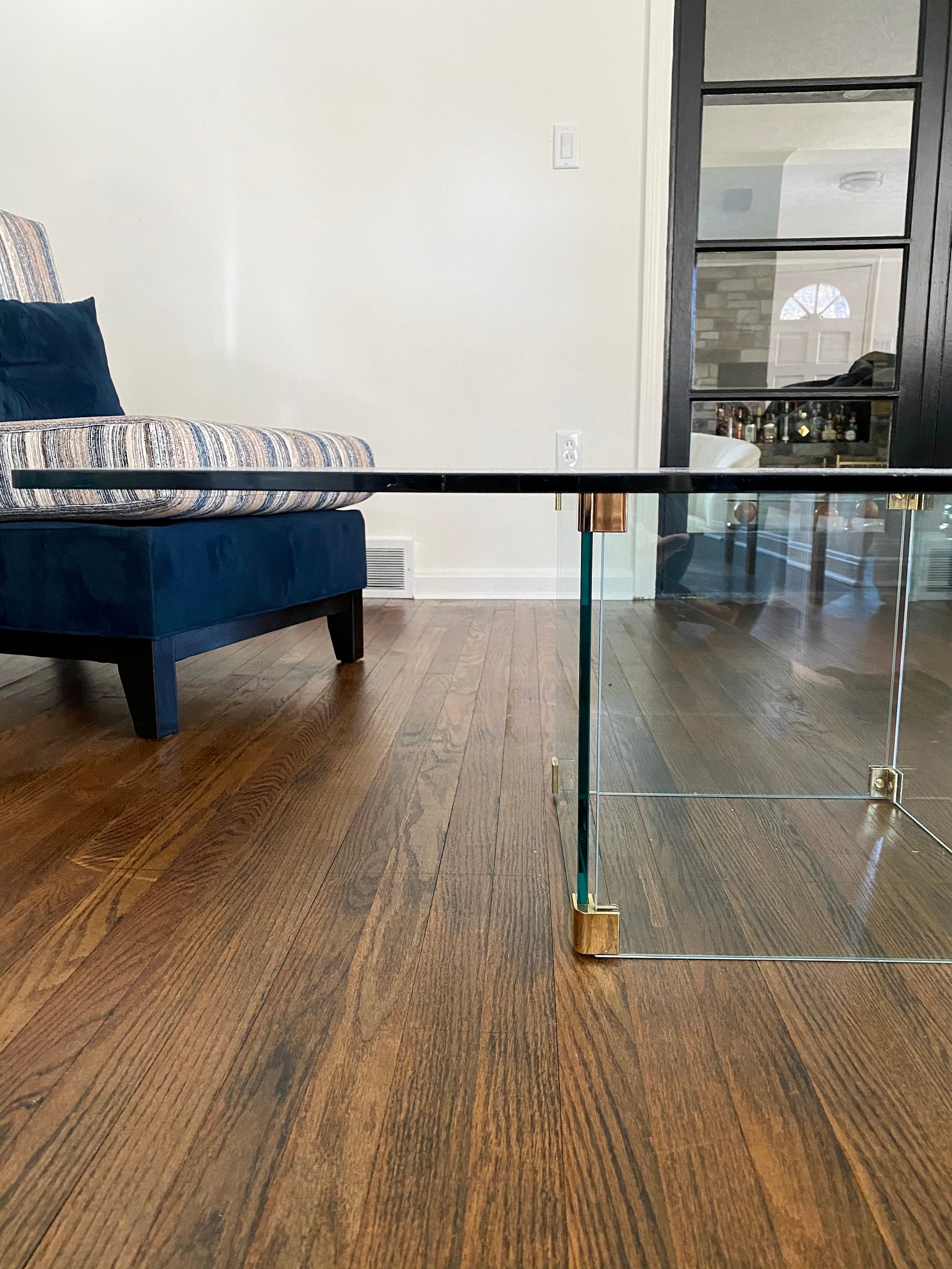 Large Square Glass Coffee Table in the Style of Leon Rosen for