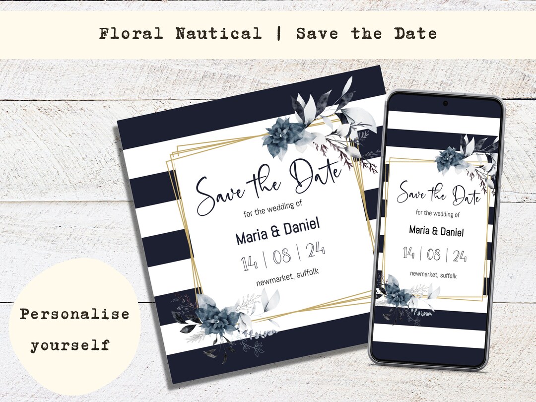 Nautical Theme | Save the Date Invitation With Floral Decoration ...