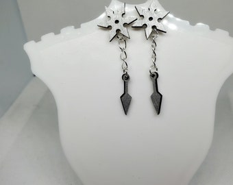 Throwing Star Kunai Wood Earrings