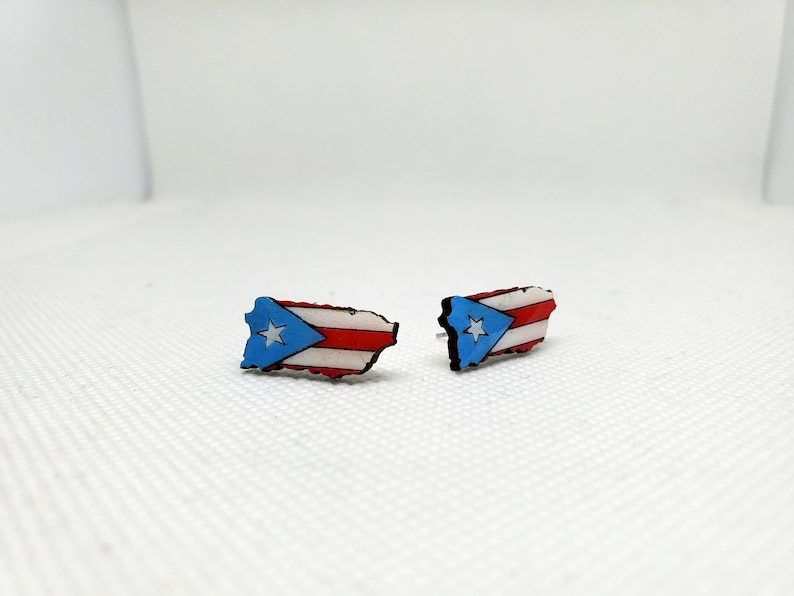 Puerto Rico Island with Flag Studs Light Blue
