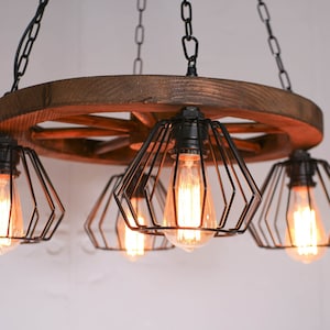 Wagon Wheel Chandelier Rustic 4 Light Fixture Farmhouse Wood Pendant Light