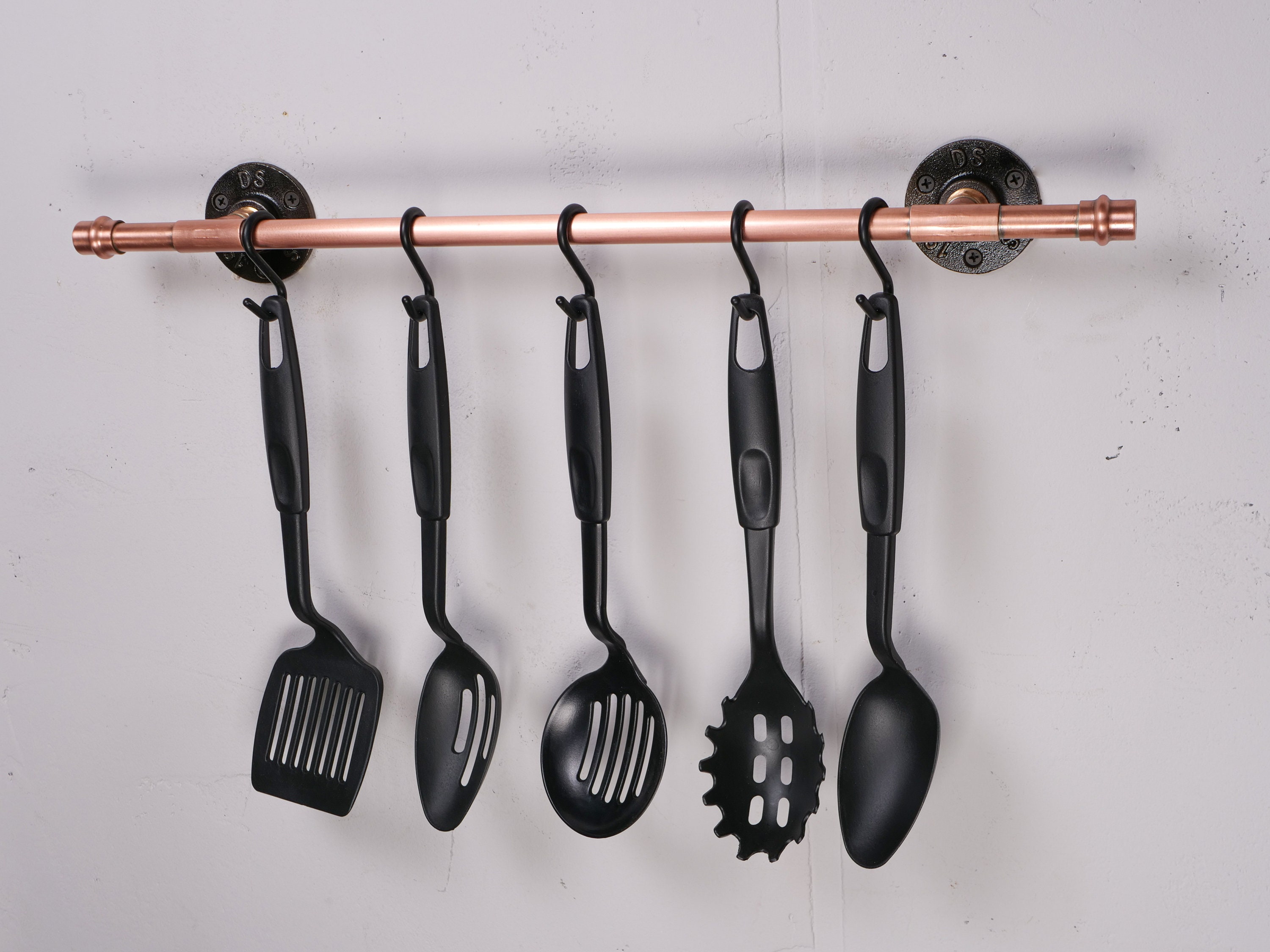 Utensil Holder Kitchen Copper Pot Pan Rail With 5 S Hooks Etsy
