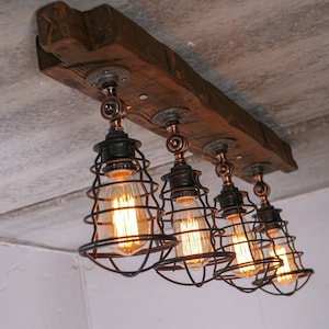 Farmhouse Ceiling Light Wood Kitchen Island Light Fixture Beam Light Cages