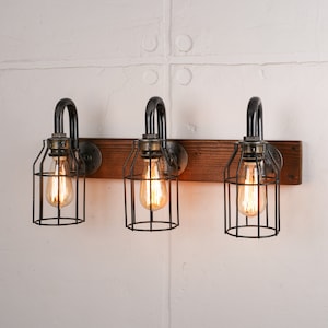 Rustic Vanity Light Fixture 3 Lights Cages Bathroom Wall Light Farmhouse Lighting