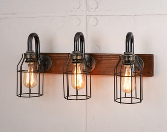 Rustic Vanity Light Fixture 3 Lights Cages Bathroom Wall Light Farmhouse Lighting