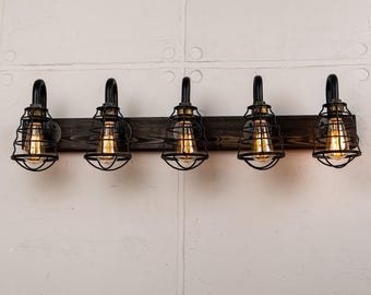 Rustic Bathroom Vanity Lights Black Ebony Industrial Lighting Farmhouse Light Fixture