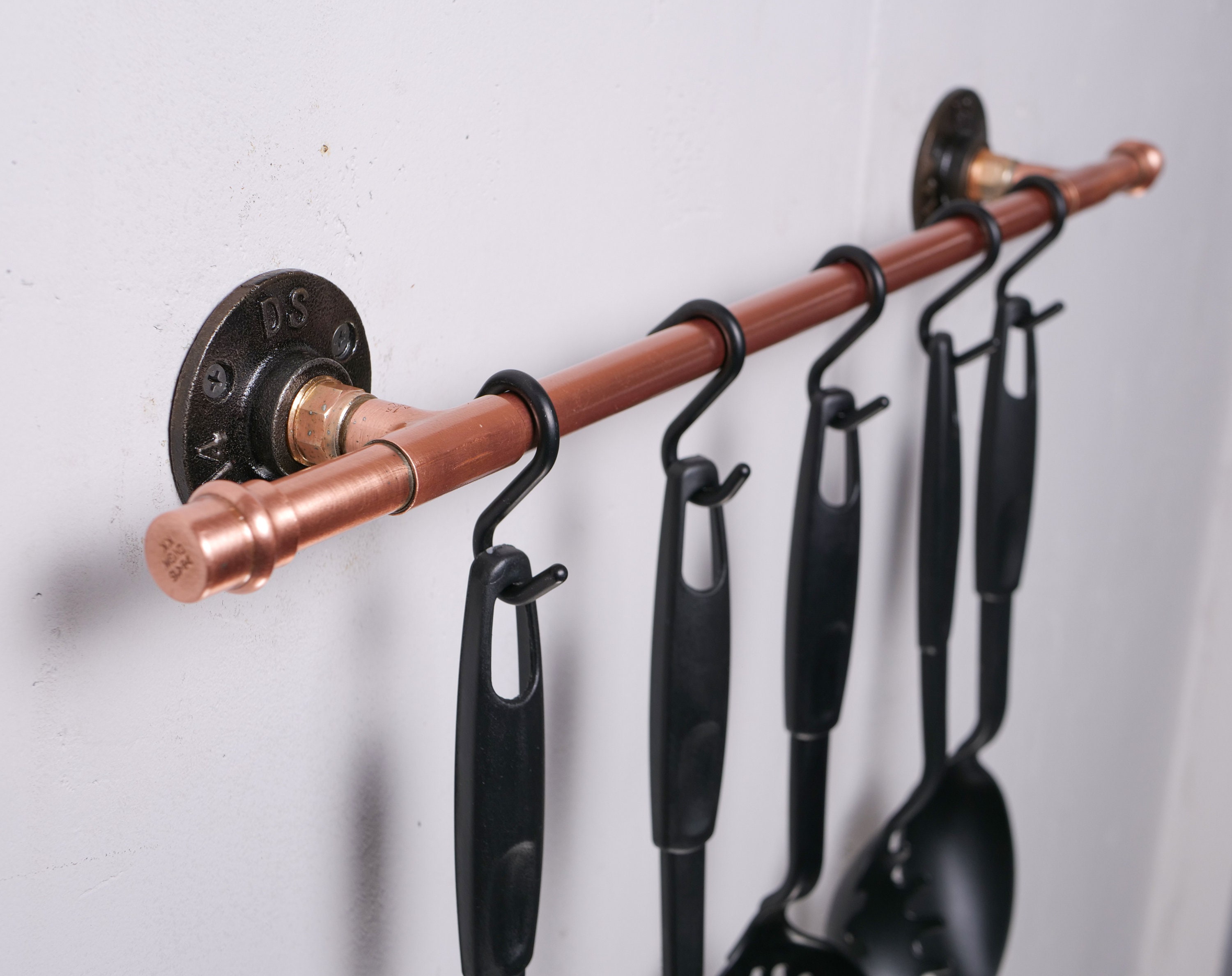 Utensil Holder Kitchen Copper Pot Pan Rail With 5 S Hooks Etsy