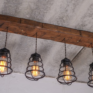 Farmhouse Ceiling Light Wood Kitchen Island Light Fixture Beam Light Cages