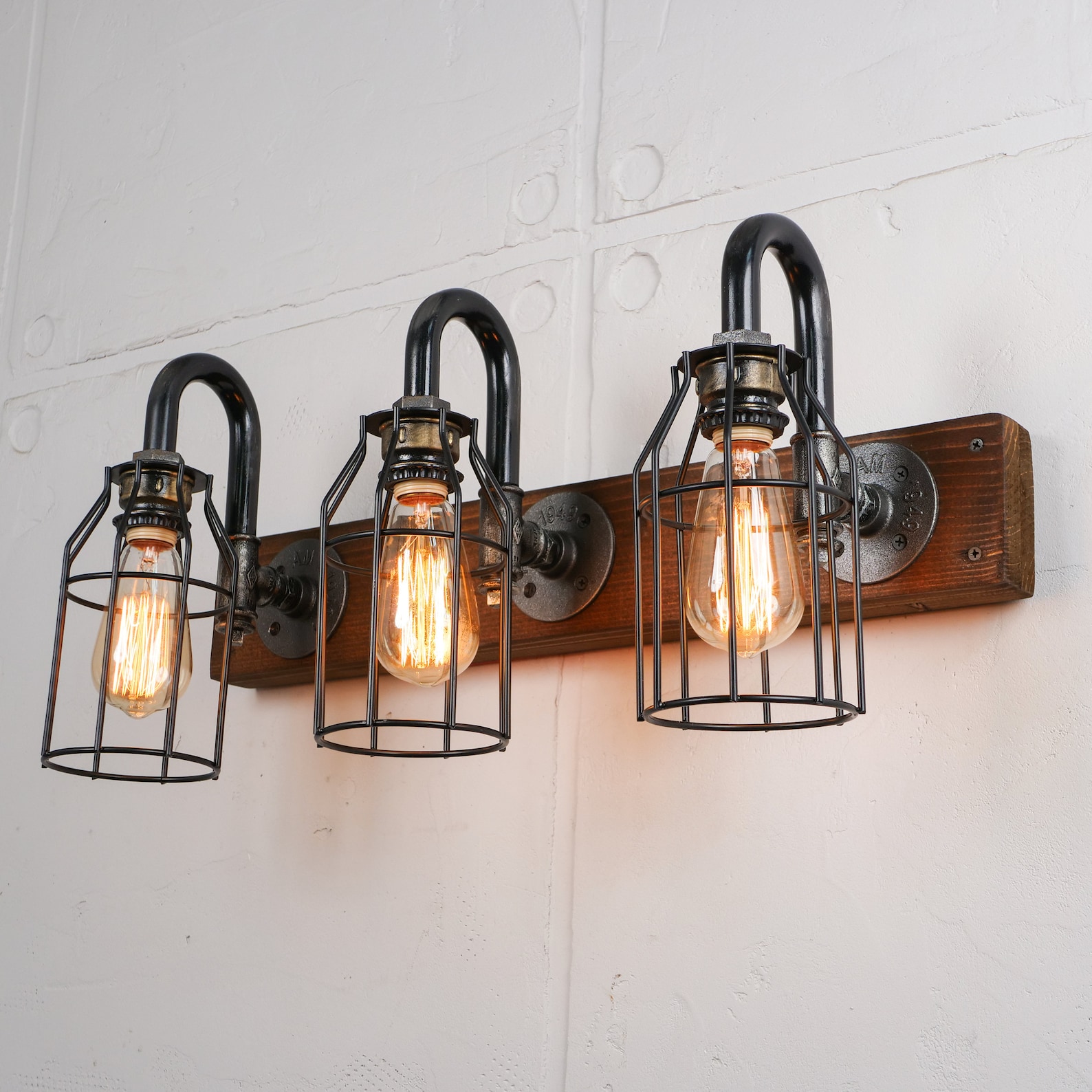 Rustic Vanity Light Fixture 3 Lights Cages Bathroom Wall Light ...