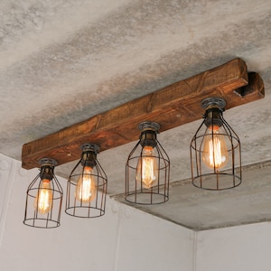 Farmhouse Ceiling Light Wood Kitchen Island Light Fixture Beam Light Cages