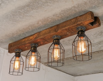 Farmhouse Ceiling Light Wood Kitchen Island Light Fixture Beam Light Cages