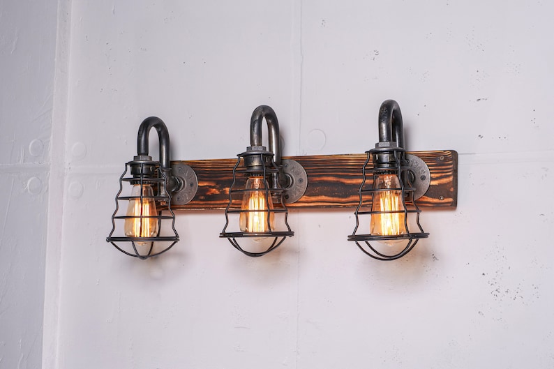 Rustic Vanity Light Fixture 3 Lights Cages Bathroom Wall Light Etsy