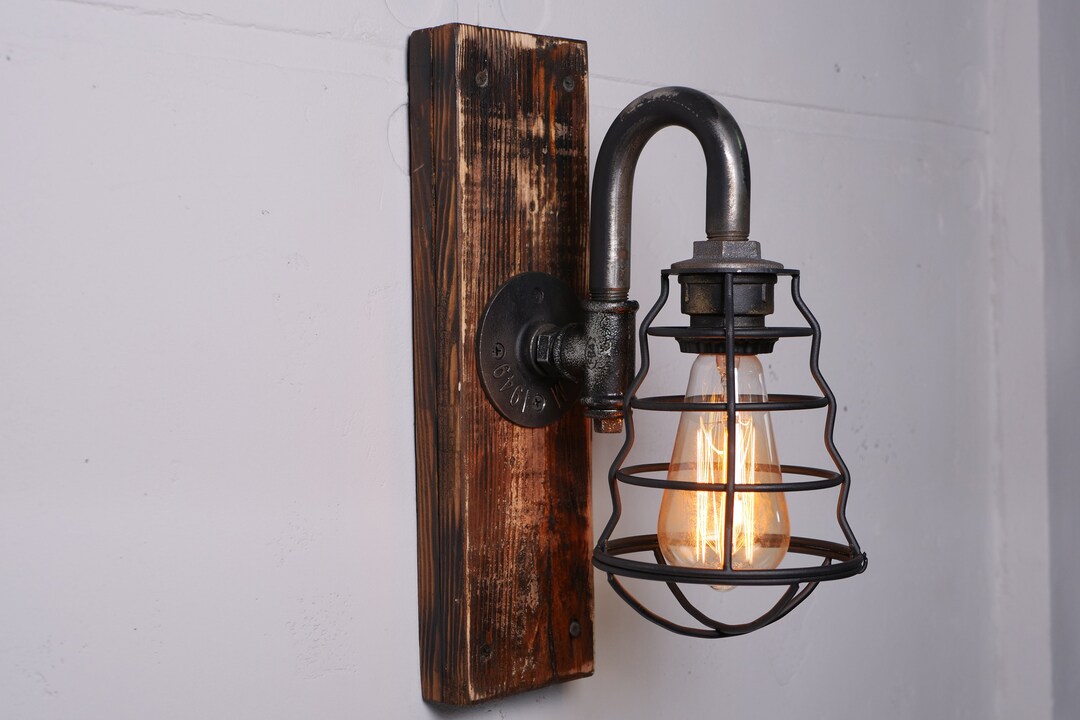 Rustic Wall Lamp Wood Wall Sconce Industrial Hanging Lamp - Etsy