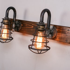Vanity Light Fixture 2 Lights Cages Rustic Bathroom Wall Light Farmhouse Lighting