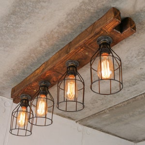 Farmhouse Ceiling Light Wood Kitchen Island Light Fixture Beam Light Cages