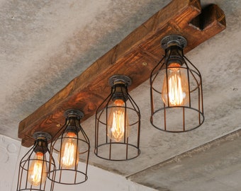 Farmhouse Ceiling Light Wood Kitchen Island Light Fixture Beam Light Cages