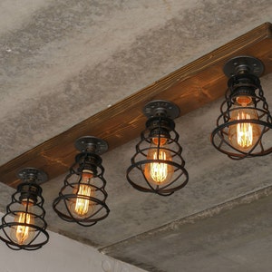 Farmhouse Ceiling Light Wood Cage Light Rustic Chandelier Barn Light