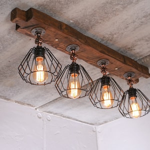 Farmhouse Ceiling Light Wood Kitchen Island Light Fixture Beam Light Cages