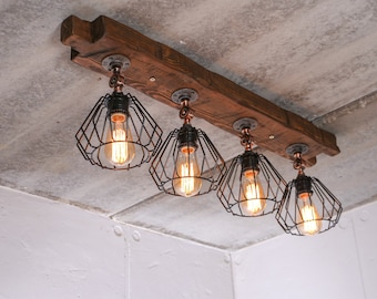 Farmhouse Ceiling Light Wood Kitchen Island Light Fixture Beam Light Cages