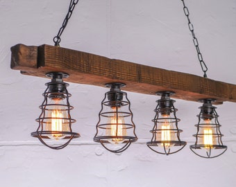 Wooden Farmhouse Pendant Chandelier Kitchen Island and Dining Room Lighting Wood Rustic Chandelier