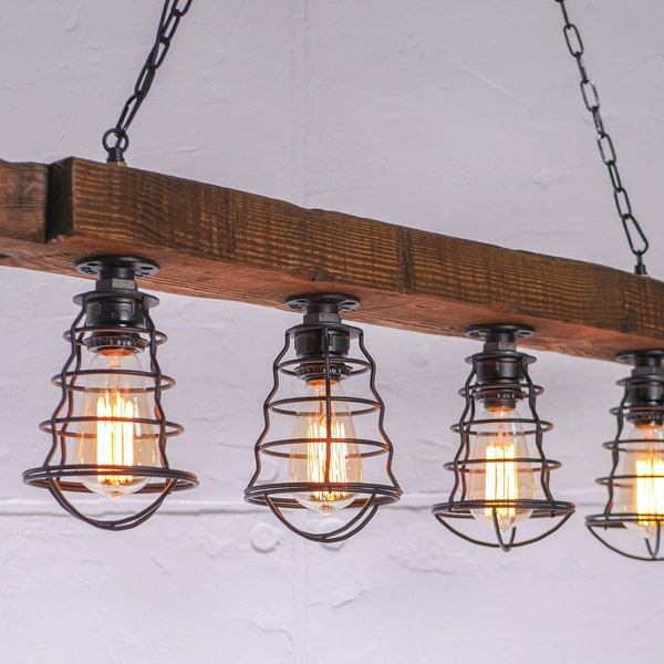 Wooden Farmhouse Pendant Chandelier Kitchen Island and Dining Room Lighting Wood Rustic Chandelier
