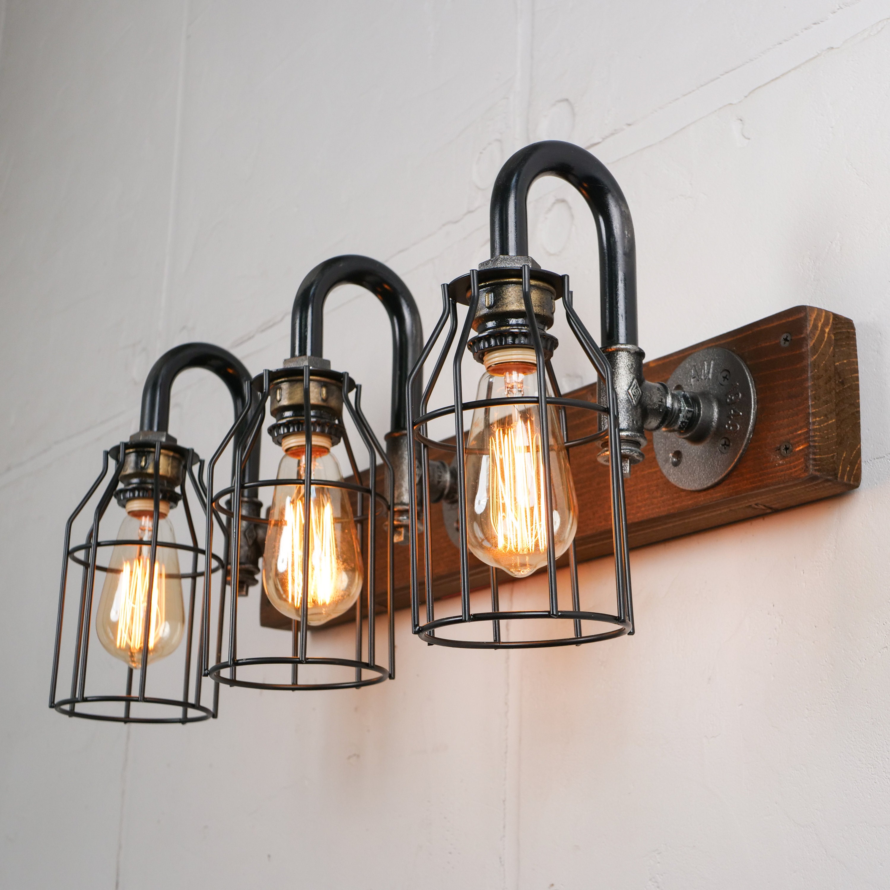 Rustic Vanity Light Fixture 3 Lights Cages Bathroom Wall Light ...