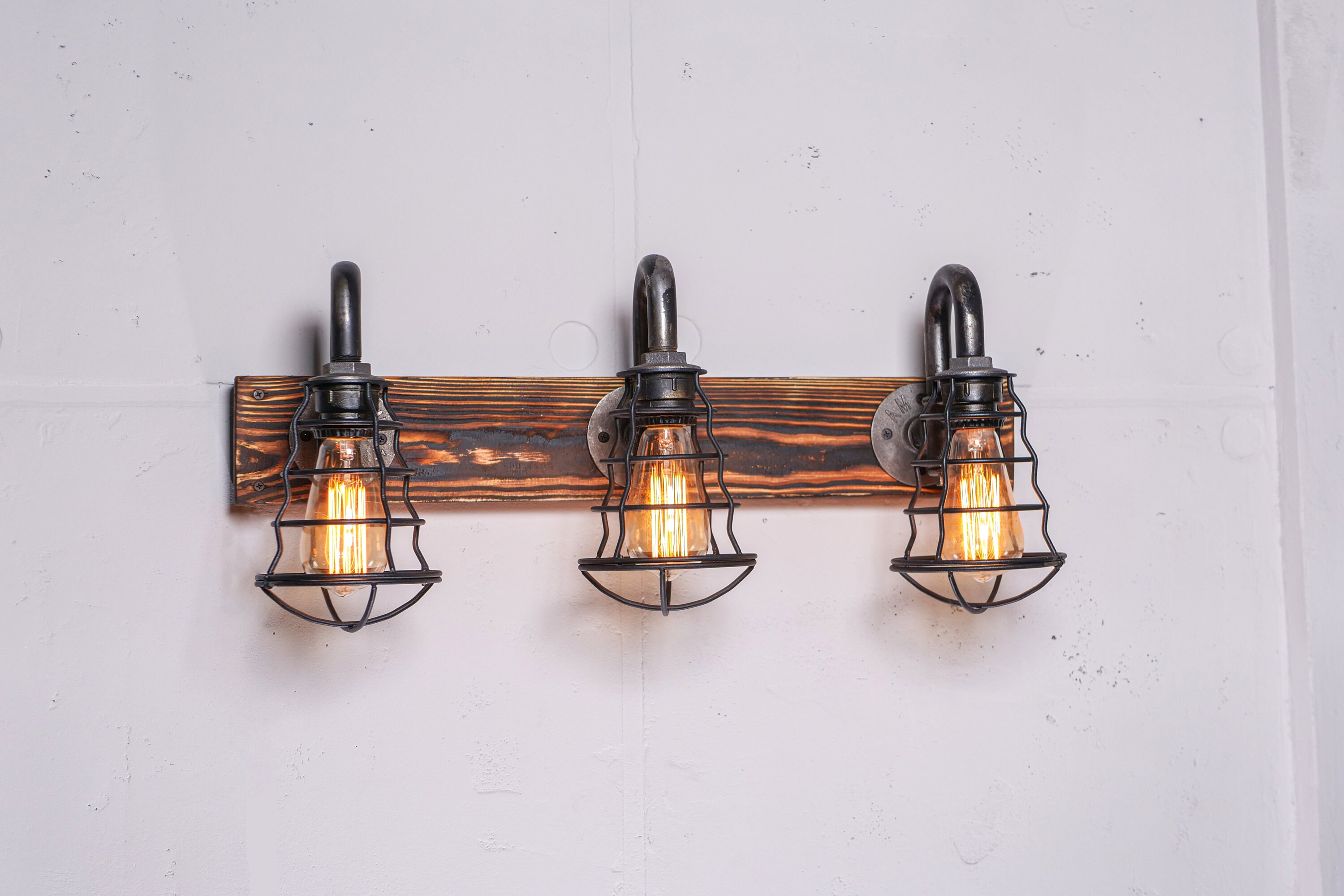 Rustic Vanity Light Fixture 3 Lights Cages Bathroom Wall Light Etsy