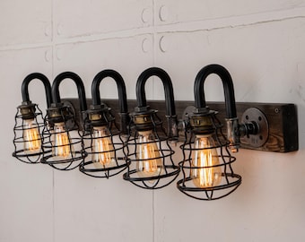 Rustic Bathroom Vanity Lights Black Ebony Industrial Lighting Farmhouse Light Fixture