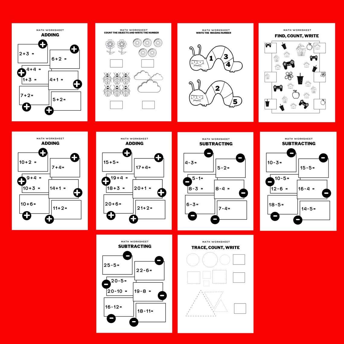 10 Math Worksheets for homeschooling preschool early | Etsy