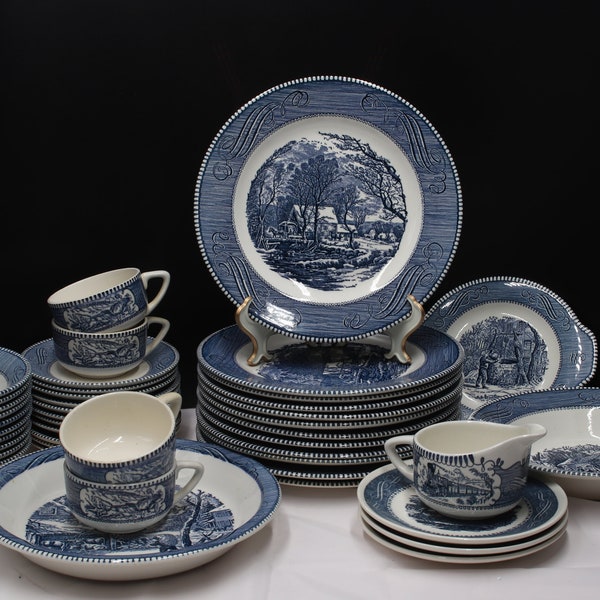 Currier and ives blue dishes