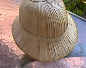 Vintage Hand Woven Straw Bamboo Helmet Light Safari Hat, hand made sun hat