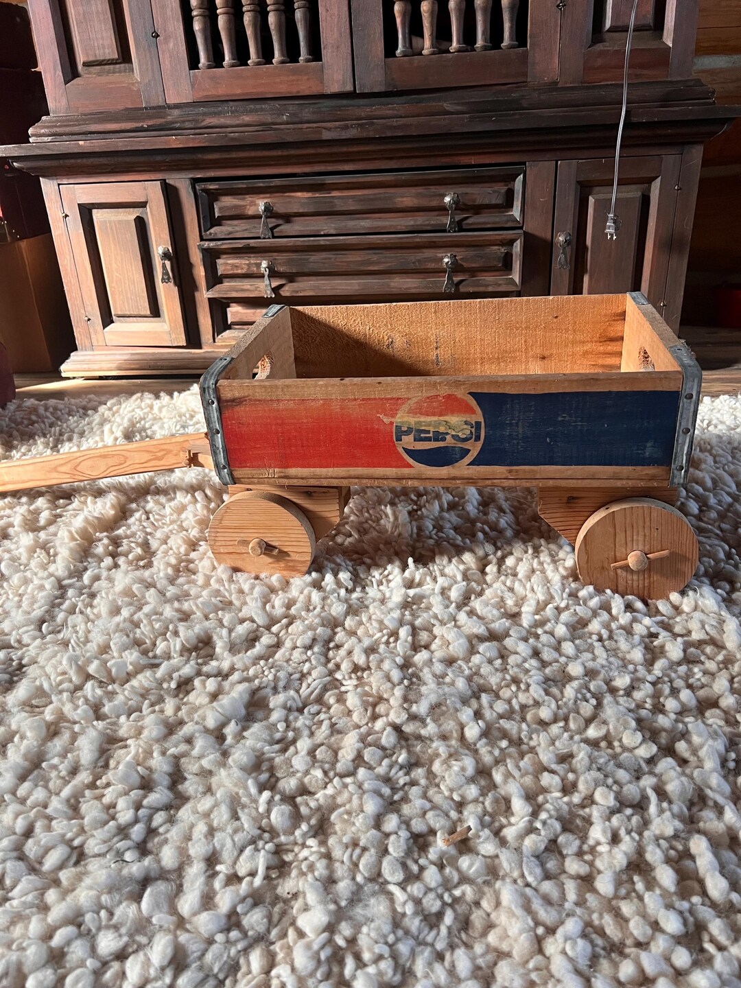 Vintage Hand Made Wood Pepsi Crate Wagon With Metal Trim