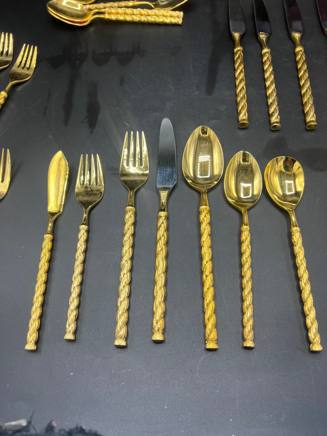 Golden Tone Silverware / Gold Flatware Silverware Set for 6 Etsy