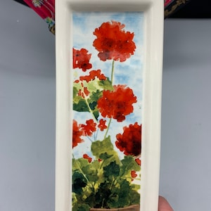 Vintage ceramic polish spoon rest & ceramic beautiful hand painted poppies spoon rest