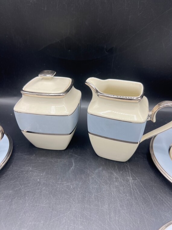 Rare Blue Frost by LENOX Flat Cups and Saucers Creamer and Sugar Set 14 Pieces Set Etsy