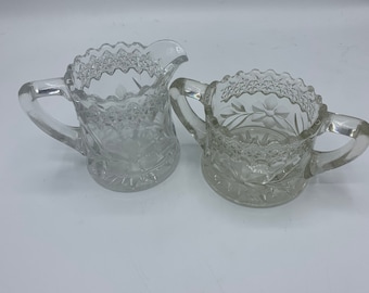 Dahlia Clear by JENKINS cut glass crystal creamer and sugar set
