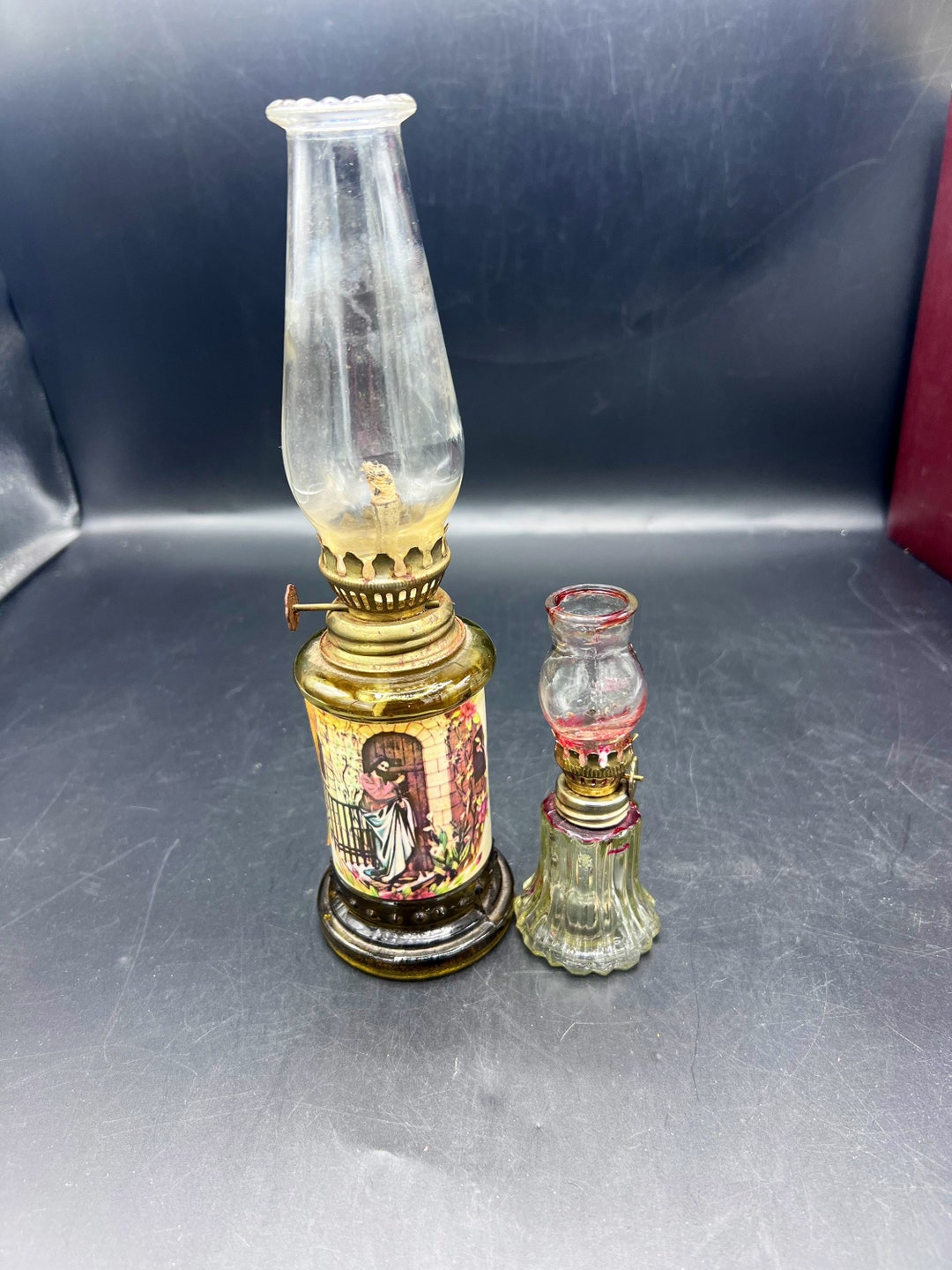 Vintage 70’s Made in Hong Kong 10” Amber Clear Chimney Oil Lamp