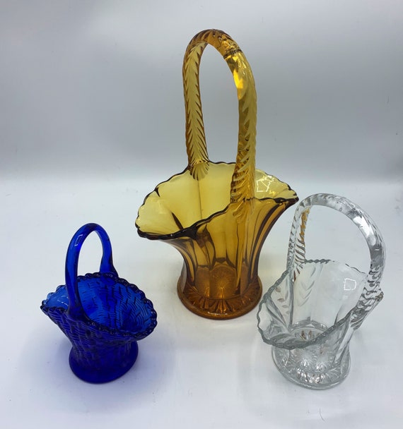 Vintage Glass Basket Duncan Miller Brides Basket Rope Handle Etsy