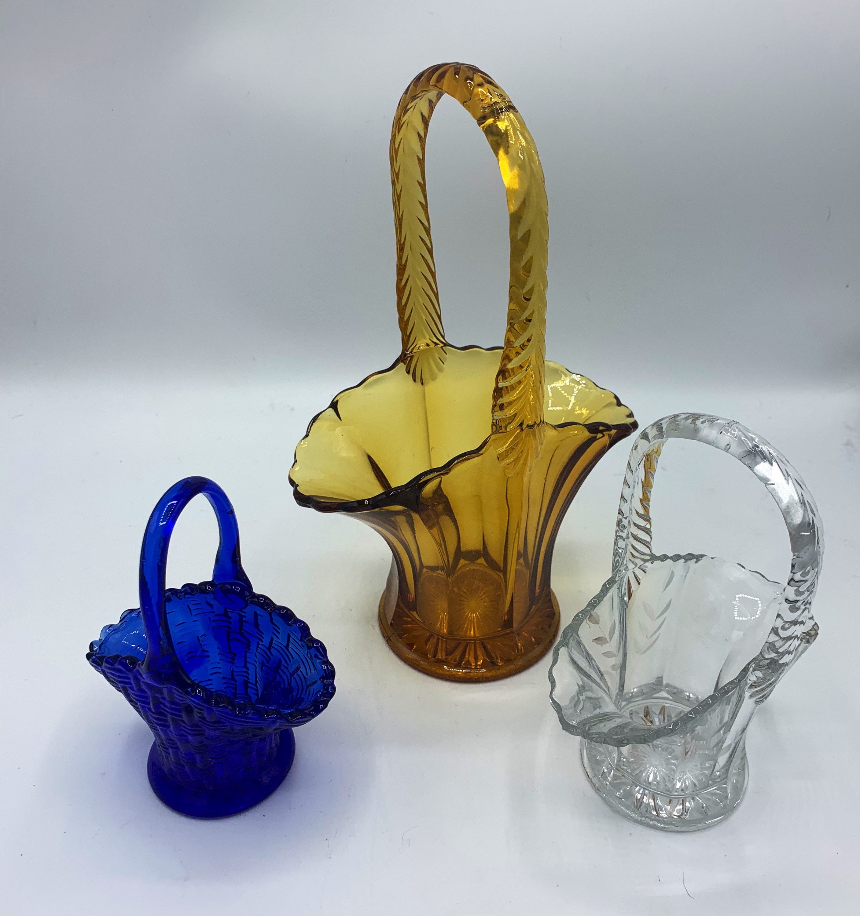 Vintage Glass Basket Duncan Miller Brides Basket Rope Handle Etsy