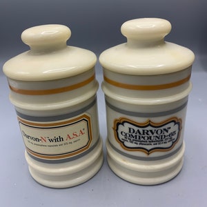 1939 -1960 Darvon compound -65 and Darvon ASA pharmaceuticals milky glass jar/containers
