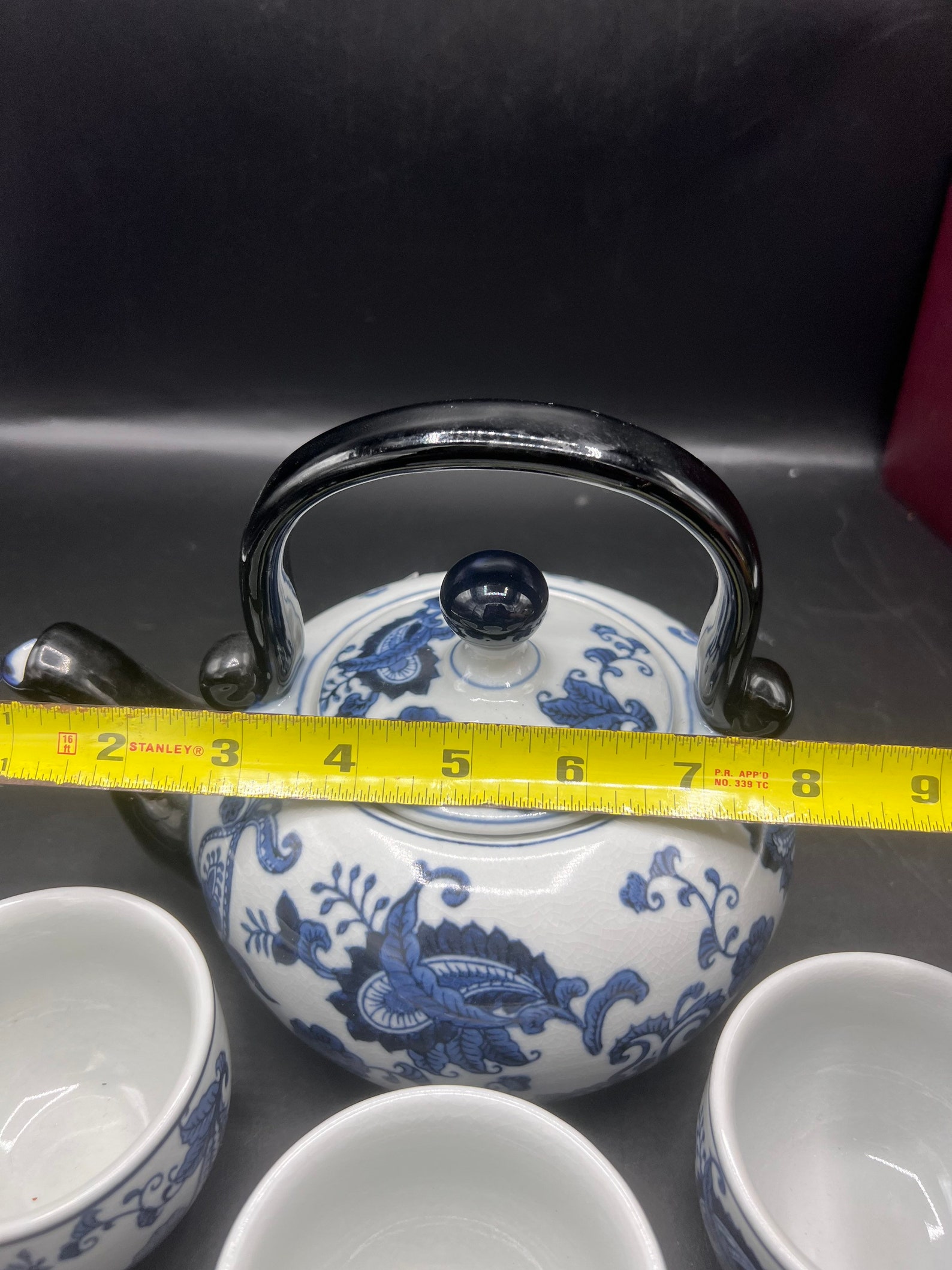 Pier One Blue China Tea Set Teapot and 3 Tea Cups Etsy