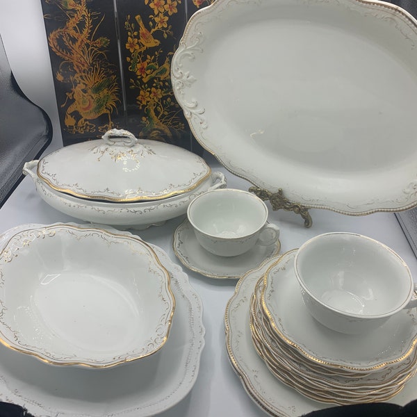 Antique 520 Grindley China serving dishes , coffee cup , plate platter , casserole
