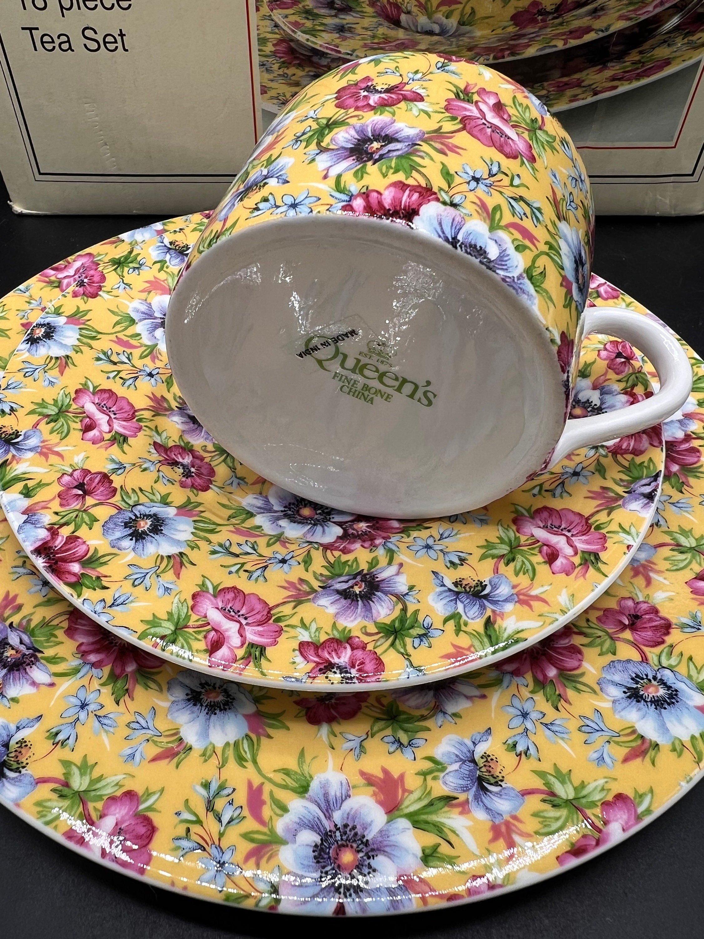 Queen's Fine Bone China Sophie Chintz Yellow Teacup & Saucer 4 Oz