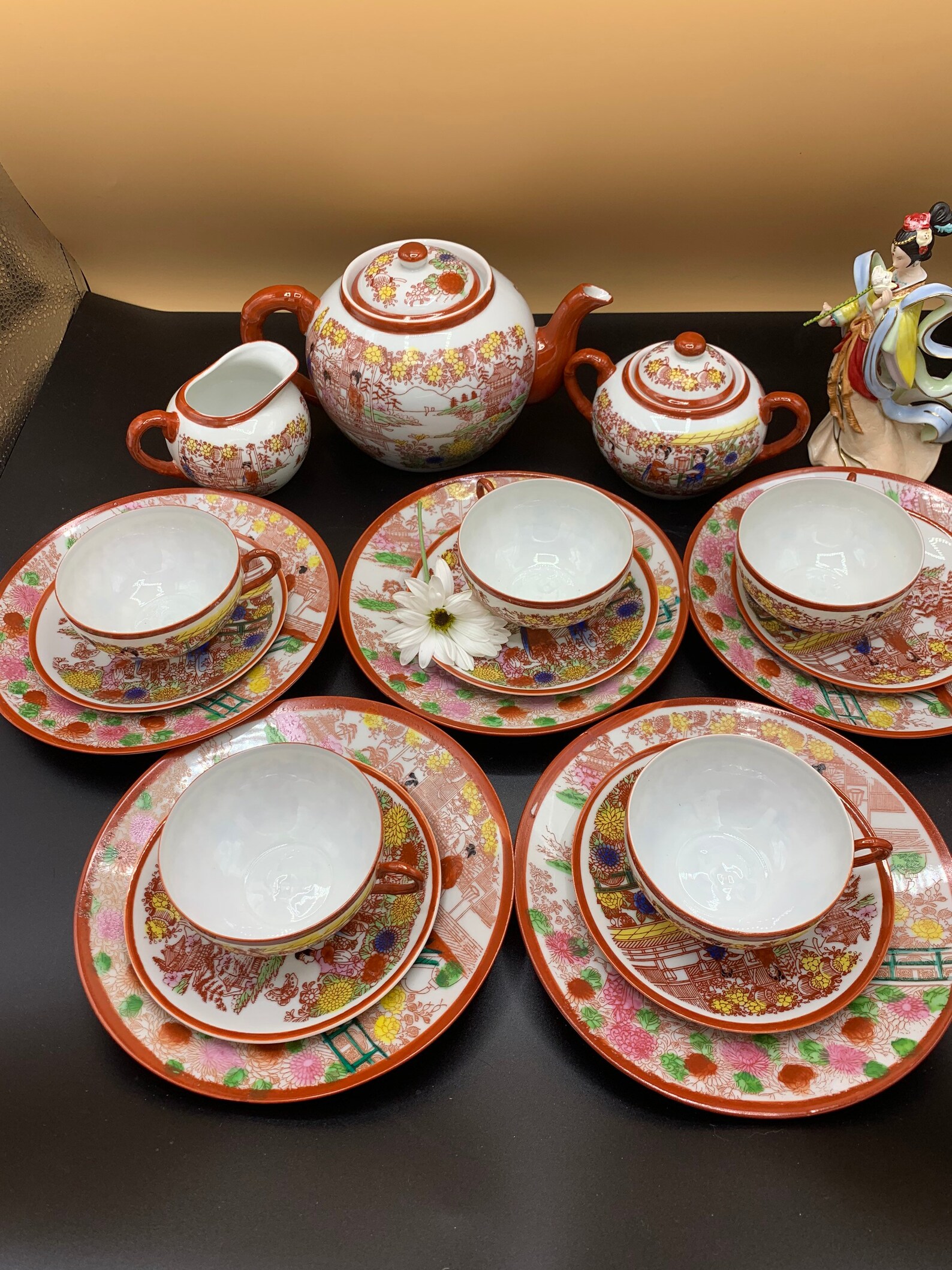 Kutani Geisha Girl Vintage Japanese Porcelain Tea Set 18 Etsy