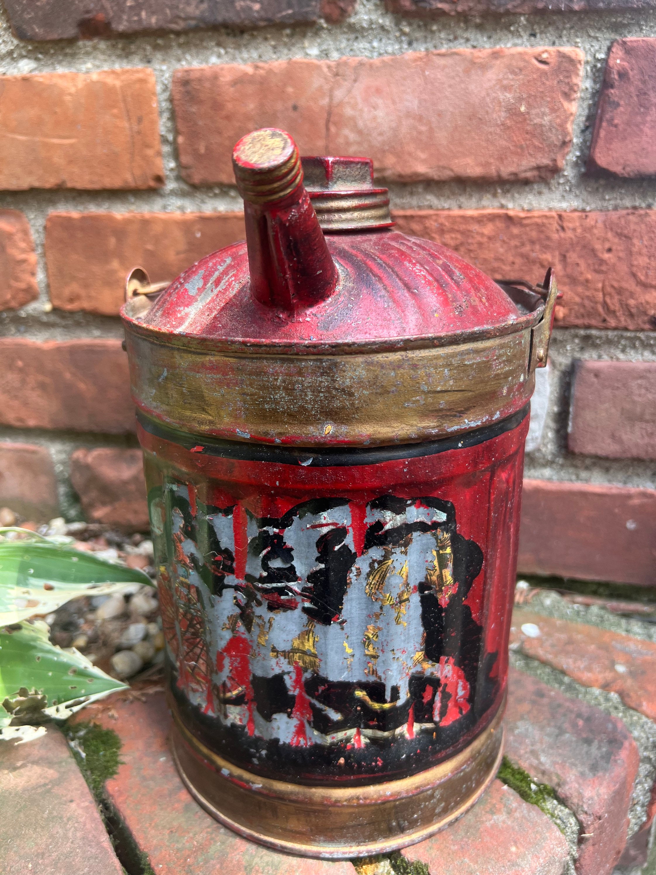 Old Kerosene Oil Can, Vintage Lamp Oil Can, Red and Black Rustic