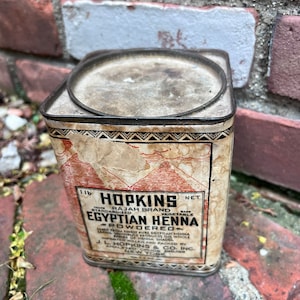 Scarce Vintage Early 1920’s Tin ORIGINAL Hopkins Egyptian Henna Hair Treatment Cardboard Tin  J L Hopkins  Co New York - Full -opened
