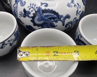 Pier One Blue China Tea Set Teapot and 3 Tea Cups Chinoiserie Tea