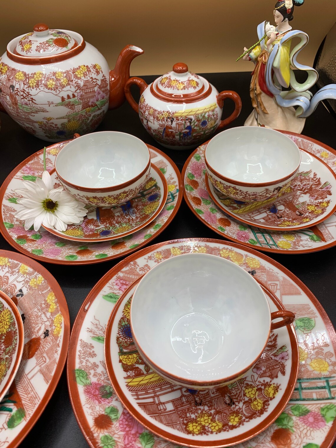 Kutani Geisha Girl Vintage Japanese Porcelain Tea Set 18 Etsy