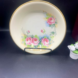 Vintage Bavaria Z S & Co Porcelain Hand Painted 10” bowl Rose, Gold trim